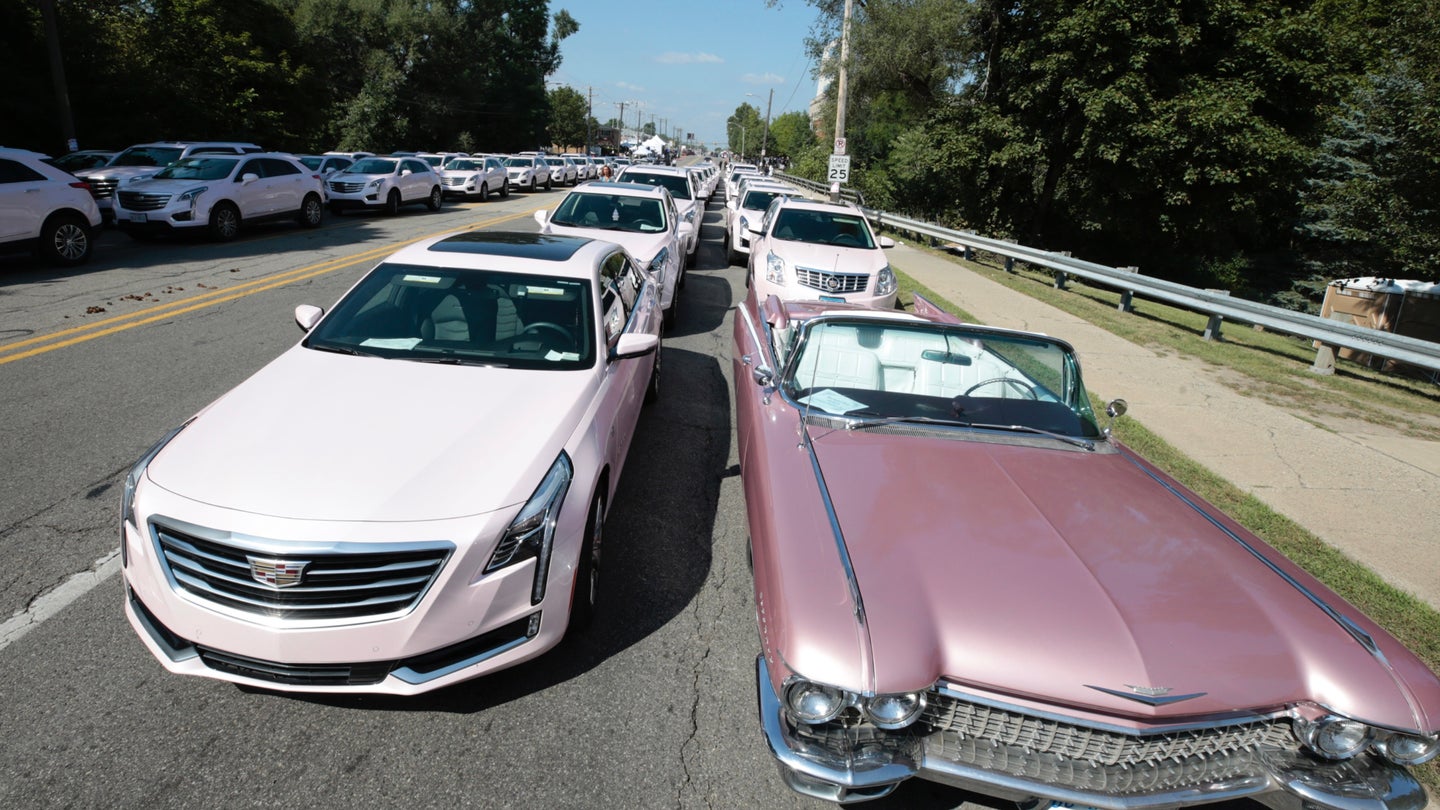 A Cavalcade of Pink Cadillacs Rides in Detroit to Honor the Queen of Soul