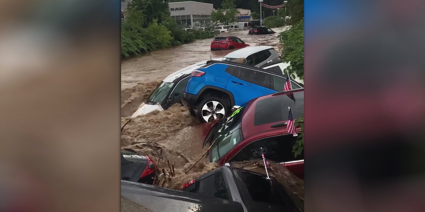 Flash Flood Carries 16 Brand New Jeeps and Rams Off Dealership Lot in New Jersey