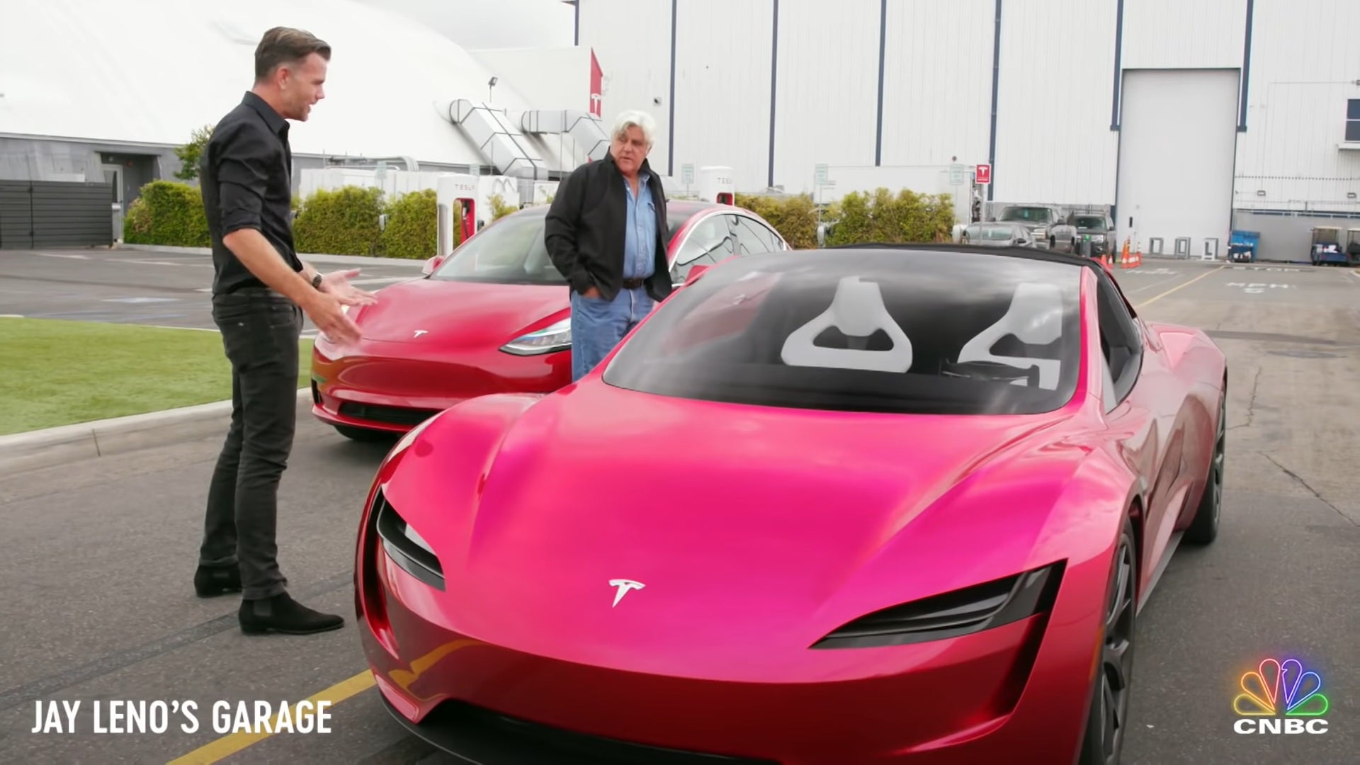 jay leno takes a ride in the 2020 tesla roadster