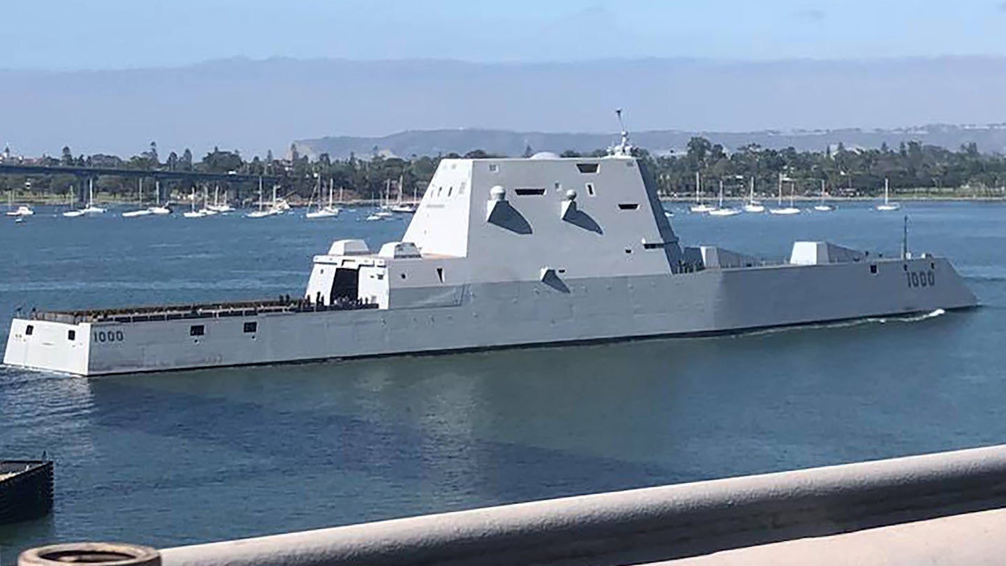 Navy&#8217;s Revamped Stealth Destroyer Looks Less Stealthy As It Leaves San Diego For Trials