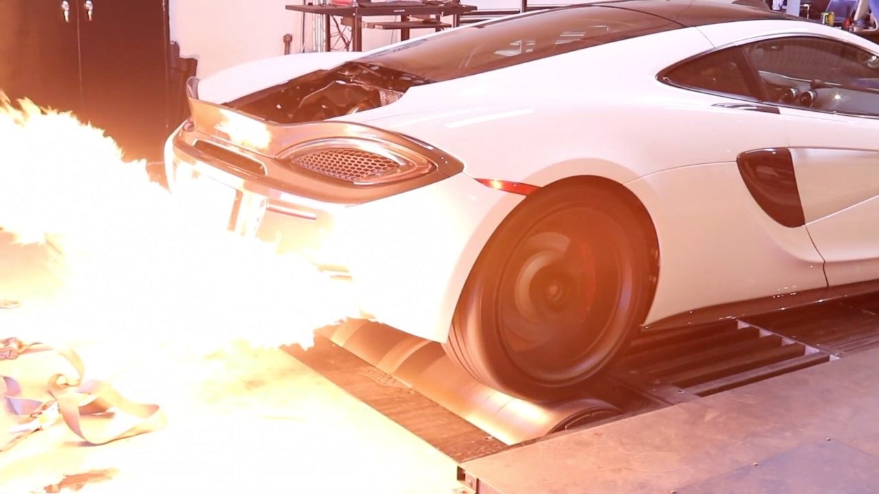 Watch a Tuned McLaren 570GT Blow Flames on a Dyno