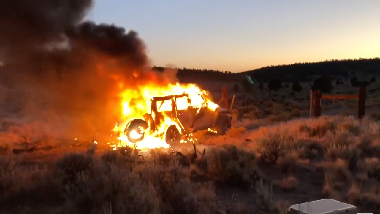 Jeep Wrangler Goes Up in Flames, Stranding Camper 30 Miles from Civilization