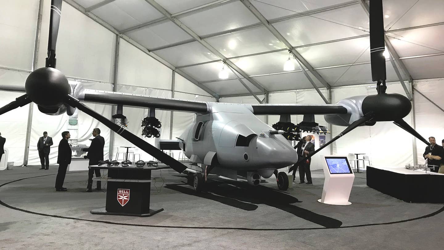 Bell Unveils V-247 Vigilant Tilt-Rotor Combat Drone Mock-Up at USMC Tech Expo