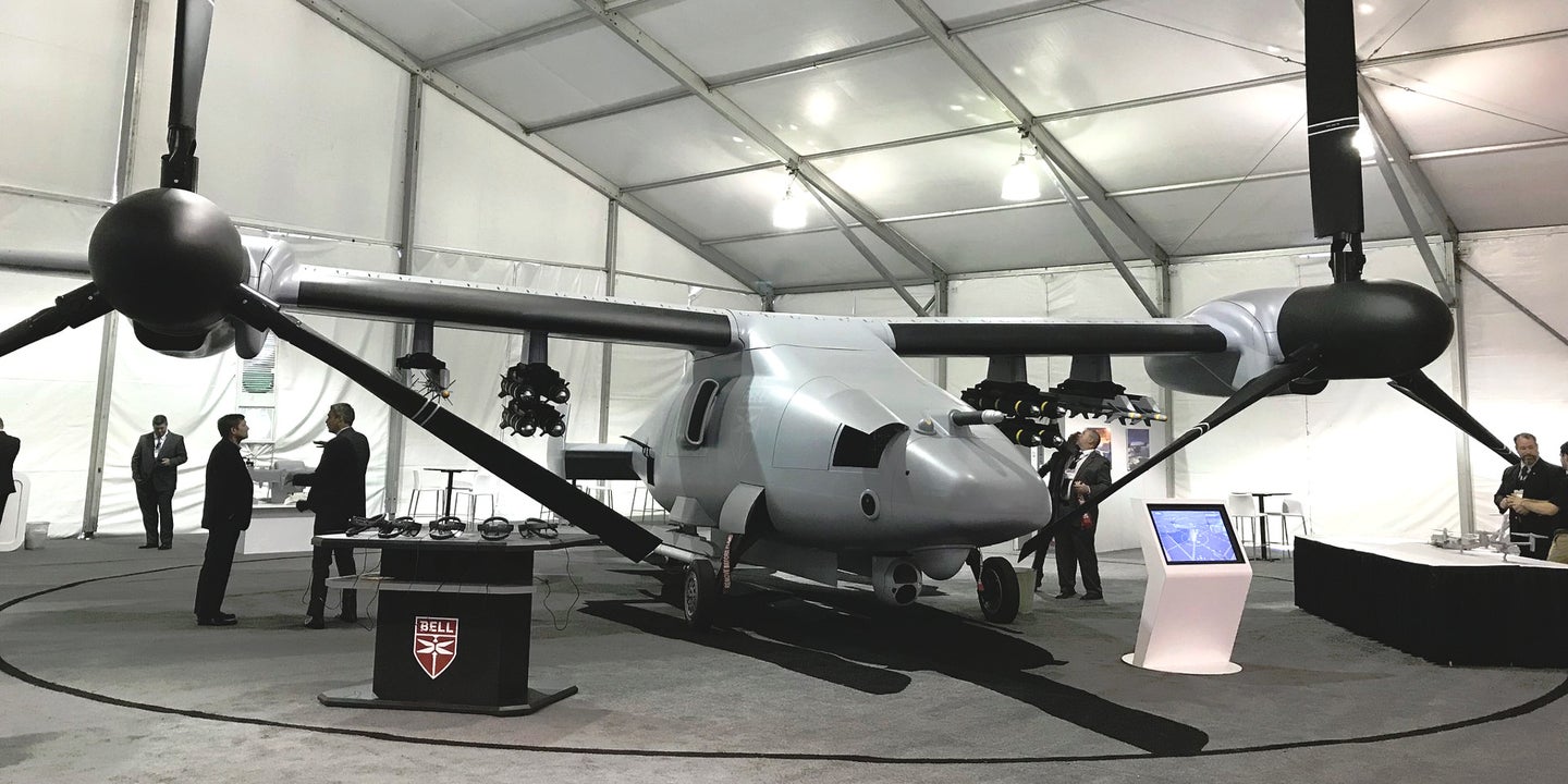 Bell Unveils V-247 Vigilant Tilt-Rotor Combat Drone Mock-Up at USMC Tech Expo
