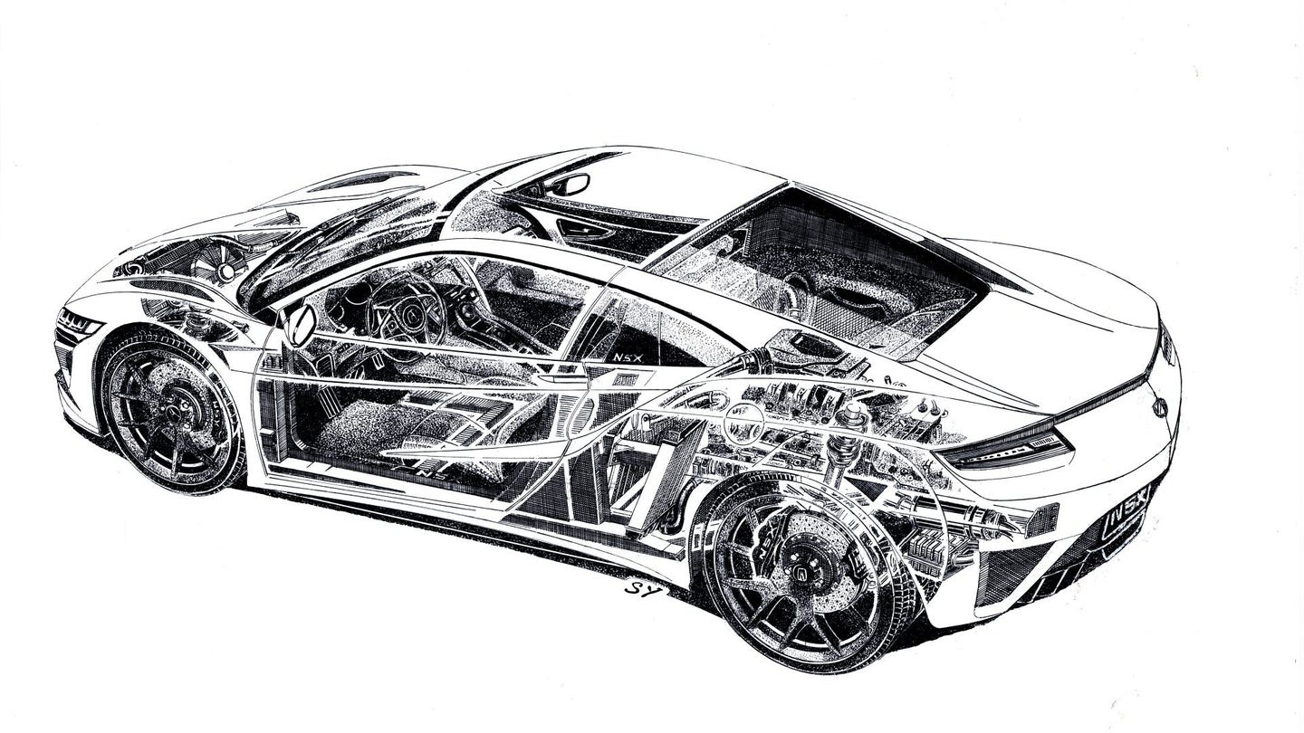 This Hand-Drawn, Ultra High-Res Acura NSX Cutaway Is a Work of Art