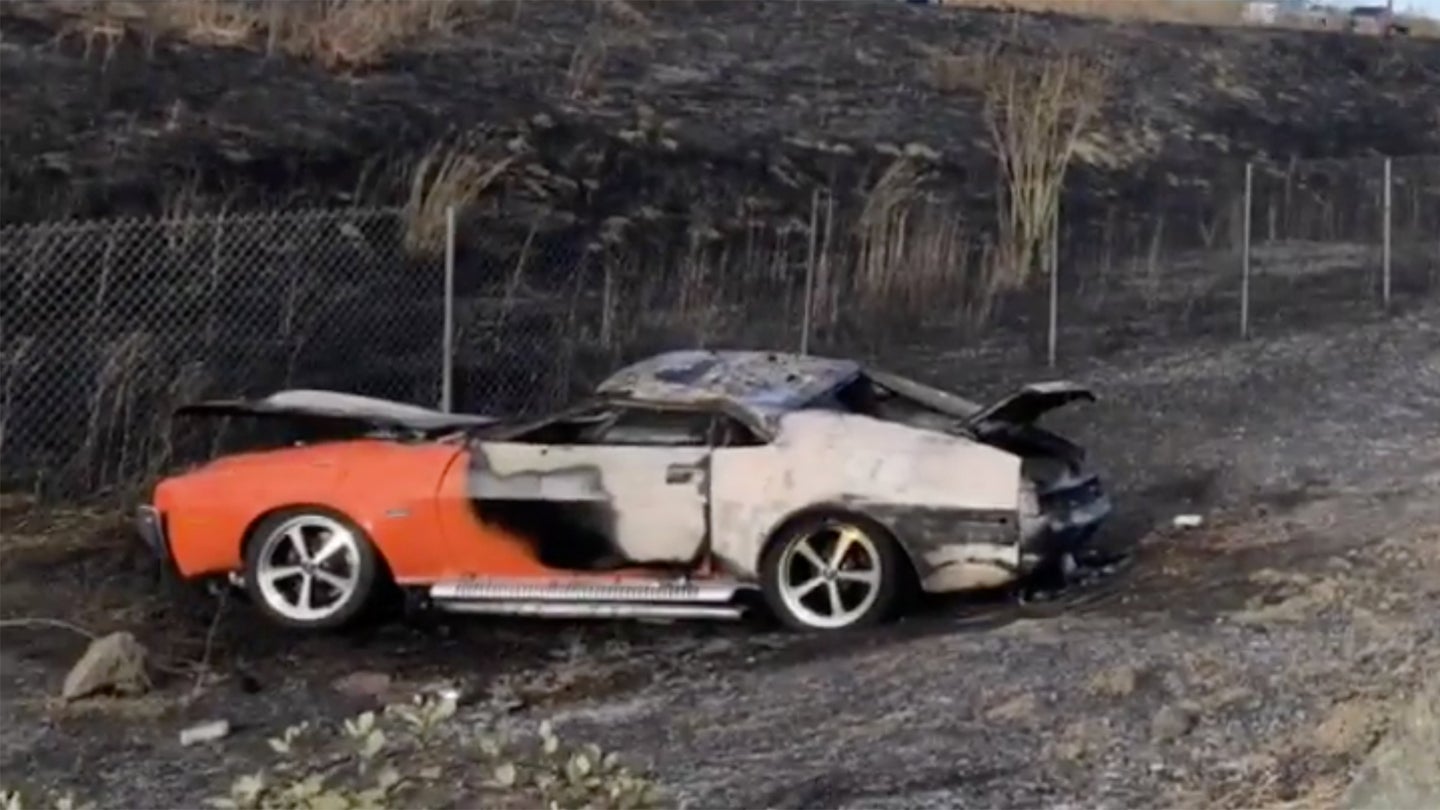 Driver Crashes Classic AMC AMX Leaving Car Show, Starts Brush Fire in California