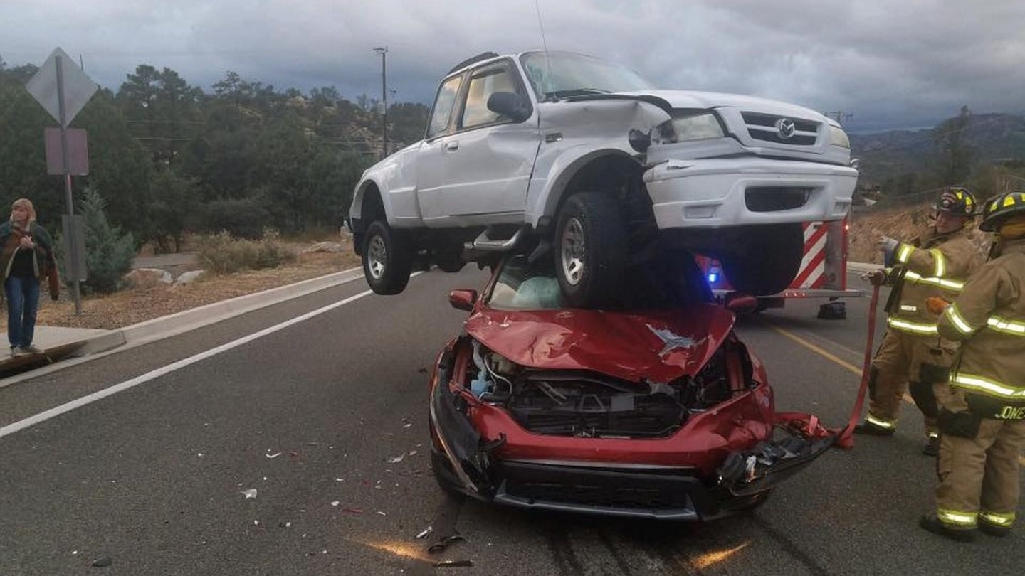 This Bizarre Accident Amazingly Yielded No Injuries Thanks to Modern Car Safety