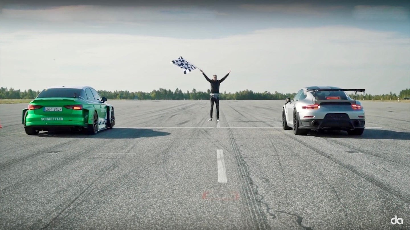 Video: Formula E-Powered Audi RS3 Destroys Porsche GT2 RS and Huracan Performante