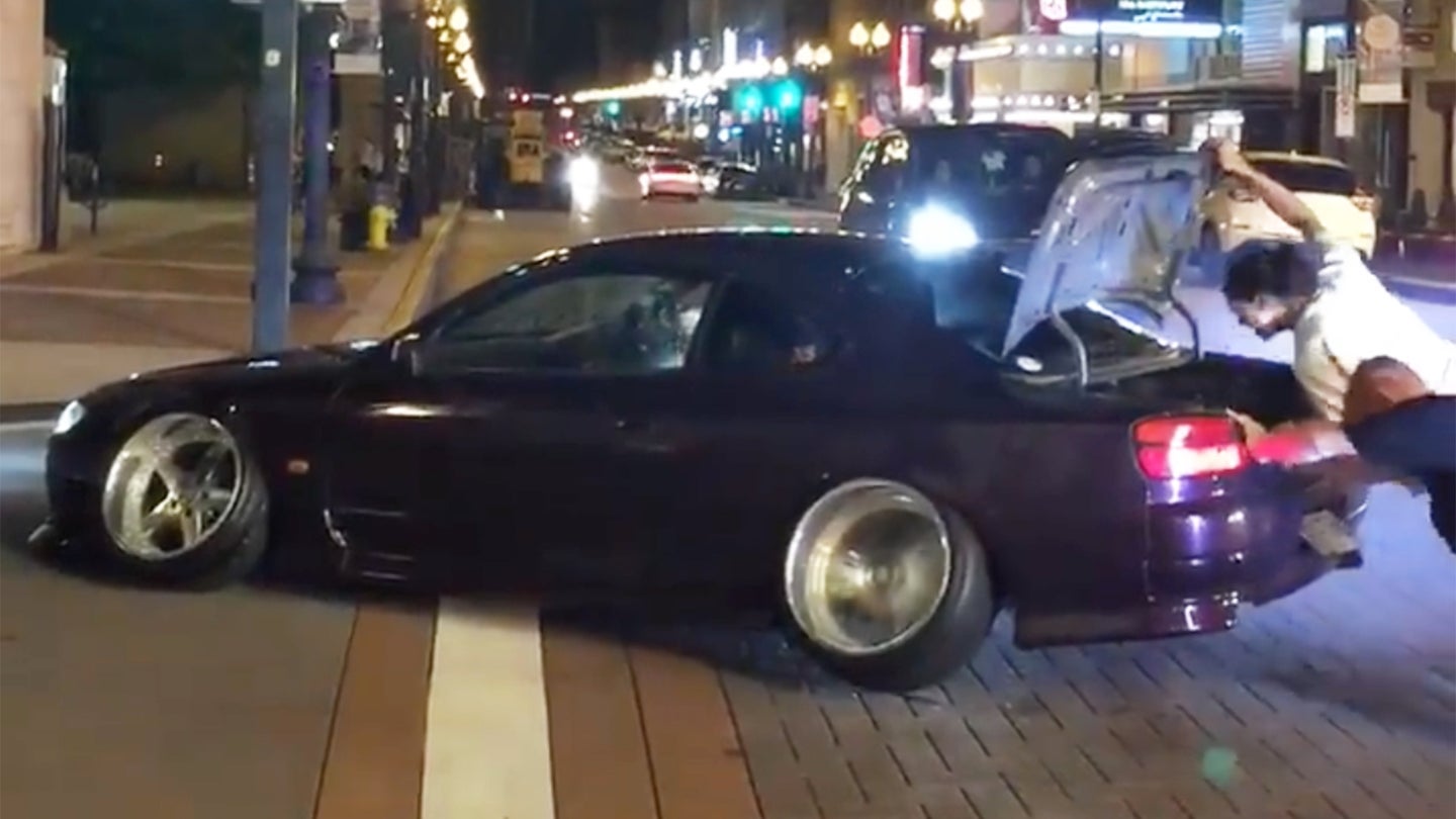 Extremely Stanced Car Goes for a Drive, Gets Stuck Crossing Flat Intersection