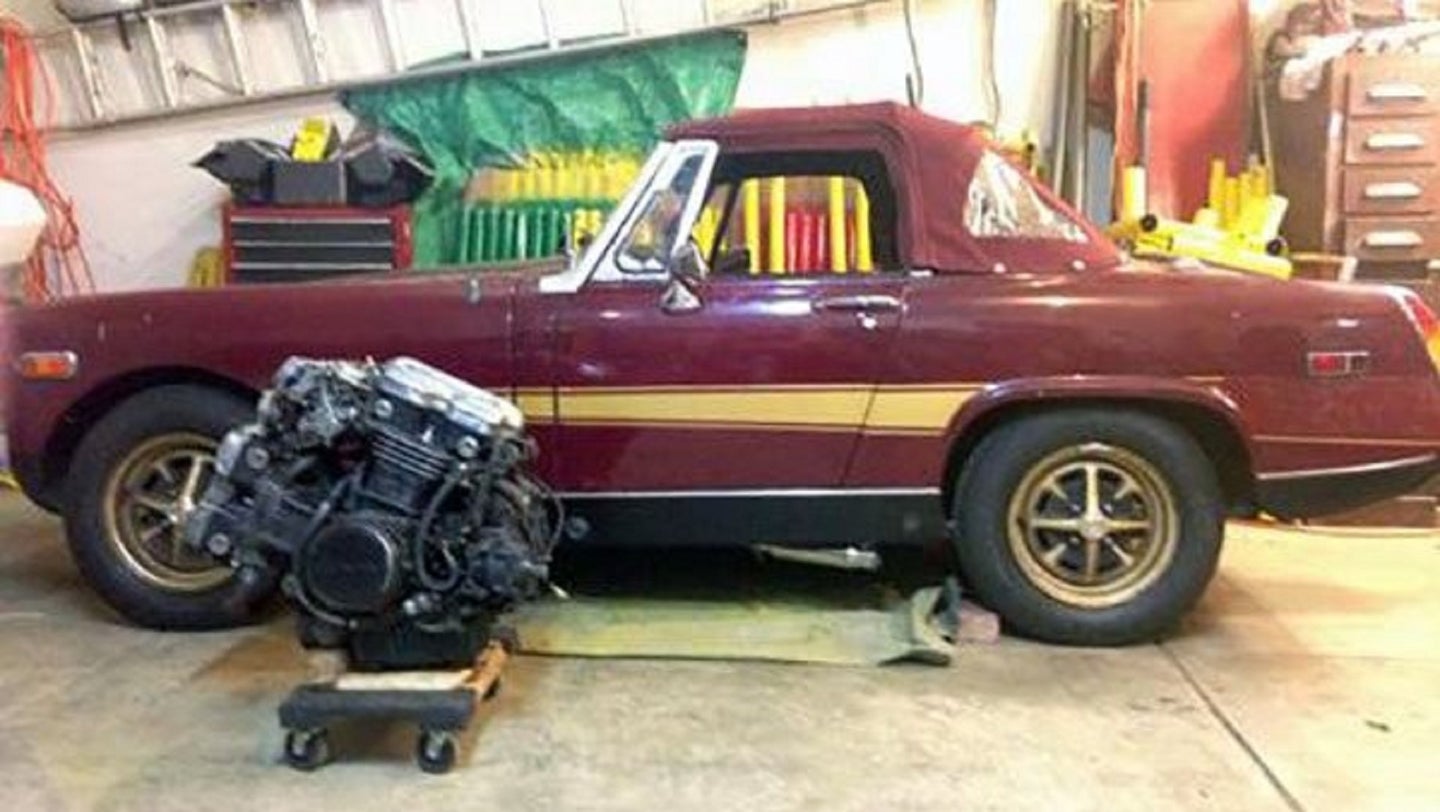 This MG Midget is Powered by a V-4 Honda Motorcycle Engine