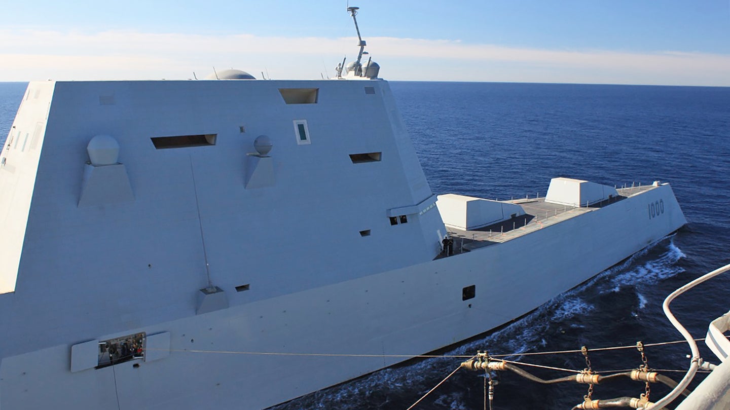 Pics Of USS Zumwalt While Replenishing At Sea Show Yet Another Non-Stealthy Antenna