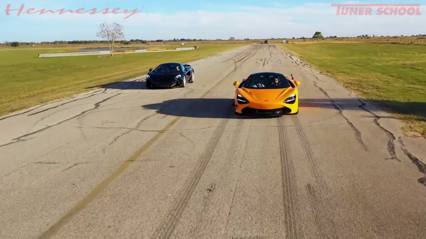 Watch Hennessey’s McLaren 600LT Take On Its 720S Big Brother in a Quarter-Mile Drag