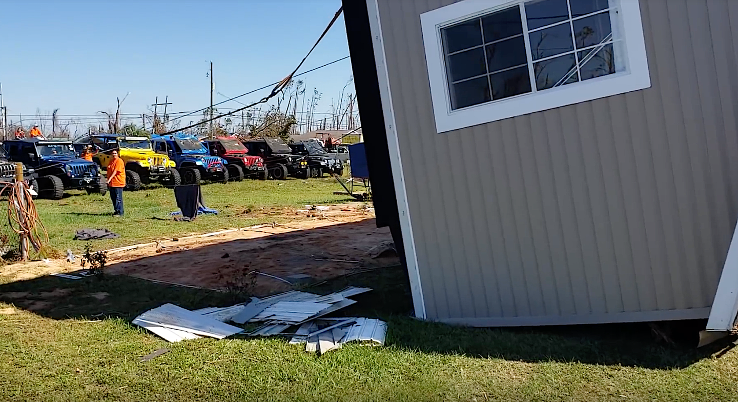 Watch as a Florida Jeep Club Joins Forces to Flip Over House Tossed by Hurricane Michael