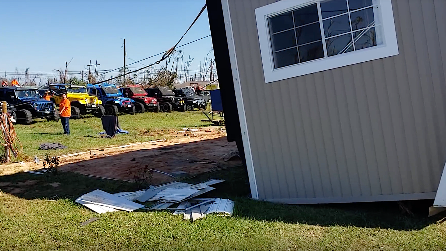 Watch as a Florida Jeep Club Joins Forces to Flip Over House Tossed by Hurricane Michael