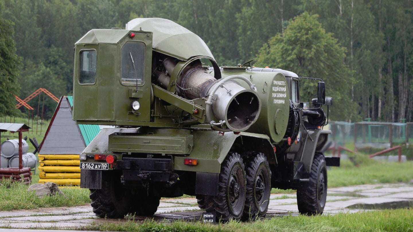 Russia Uses These Crazy Antique Jet Engine-Equipped Trucks To Blast Away Chemical Agents