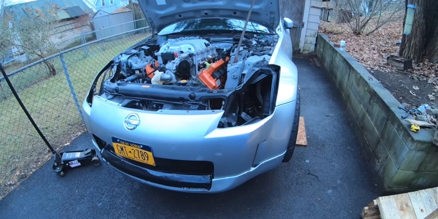 Fun-Loving Genius Is Swapping a Supercharged Hellcat V8 Into a Nissan 350Z