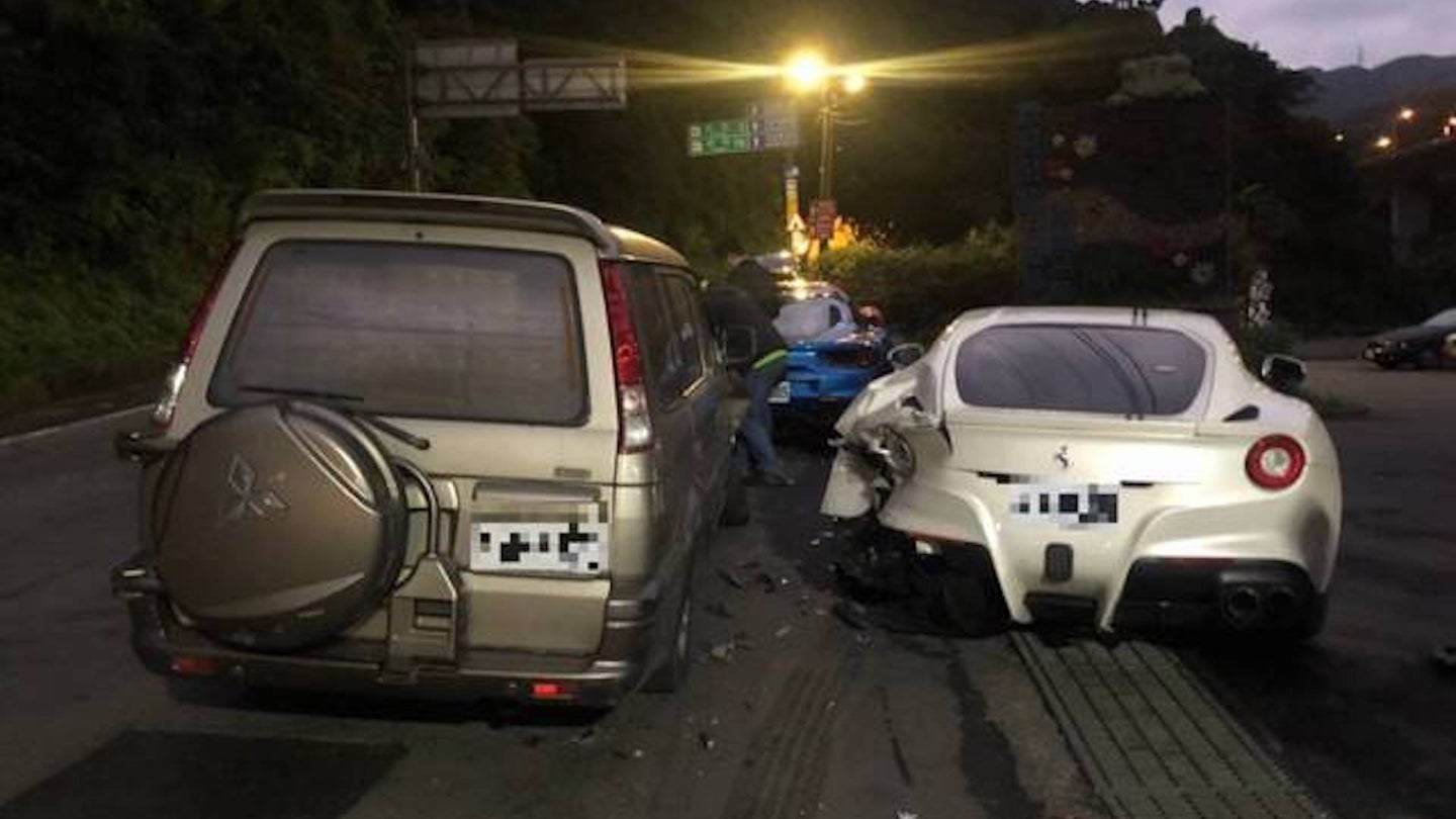 Delivery Van Driver Crashes Into $1.6M Worth of Ferraris After Falling Asleep at the Wheel