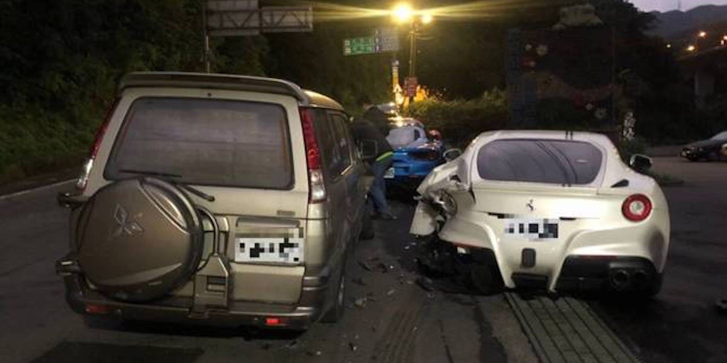 Delivery Van Driver Crashes Into $1.6M Worth of Ferraris After Falling Asleep at the Wheel