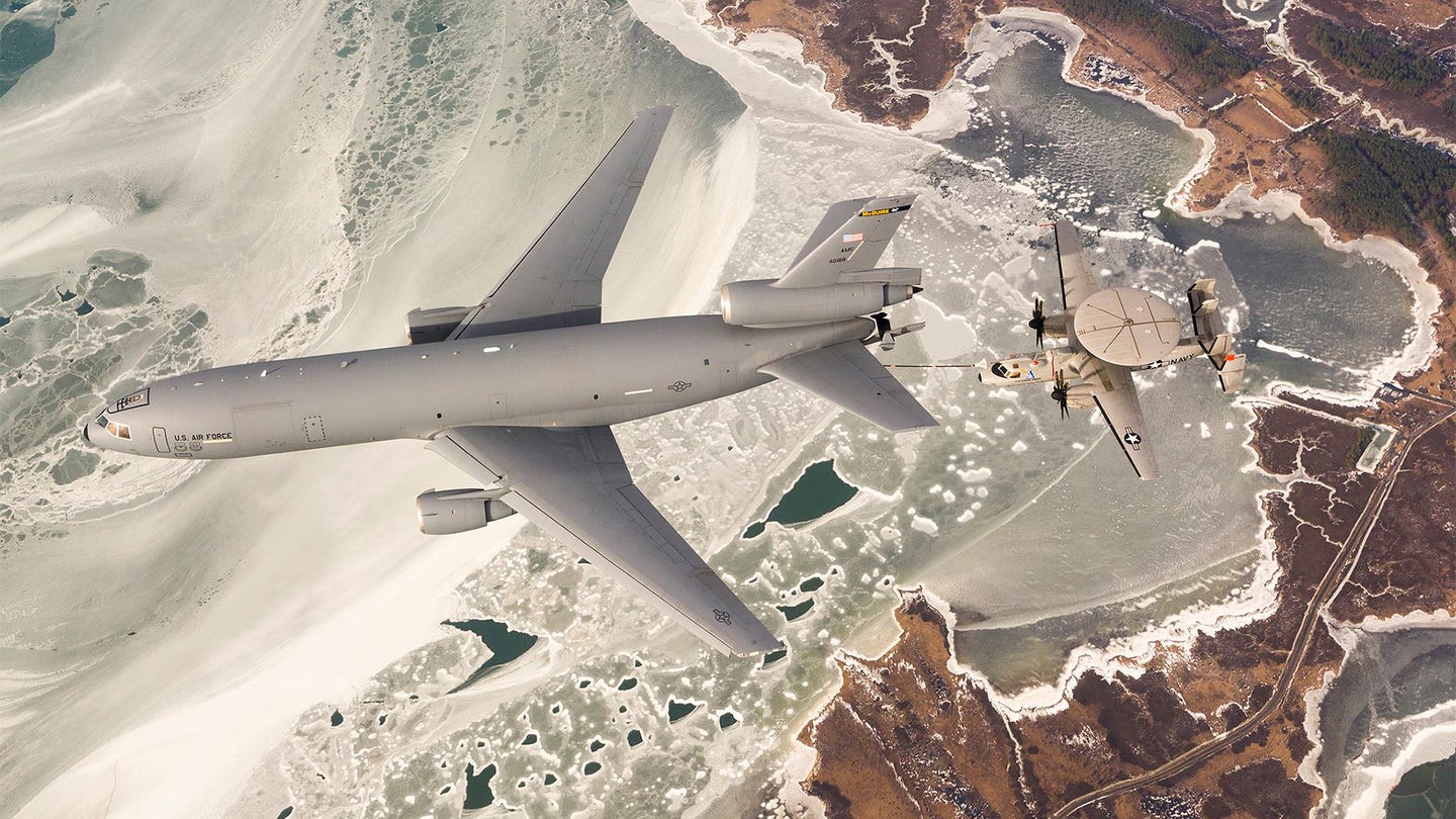 Behold These Gorgeous Shots Of An E-2D Hawkeye Testing Its New Refueling Capability With A KC-10