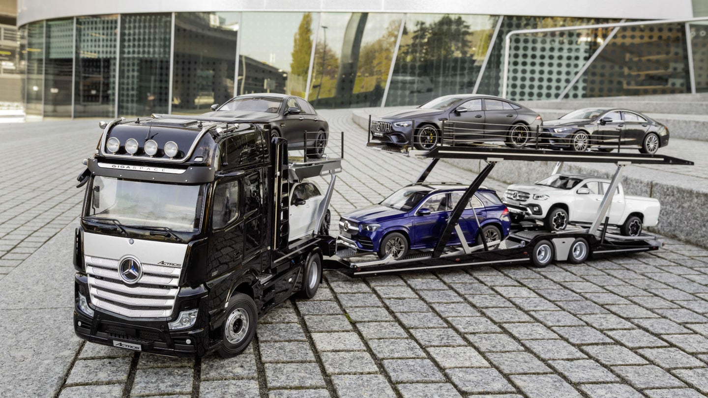 Indulge Your Trucking Fantasies With This 1:18 Scale Mercedes-Benz Actros Car Hauler