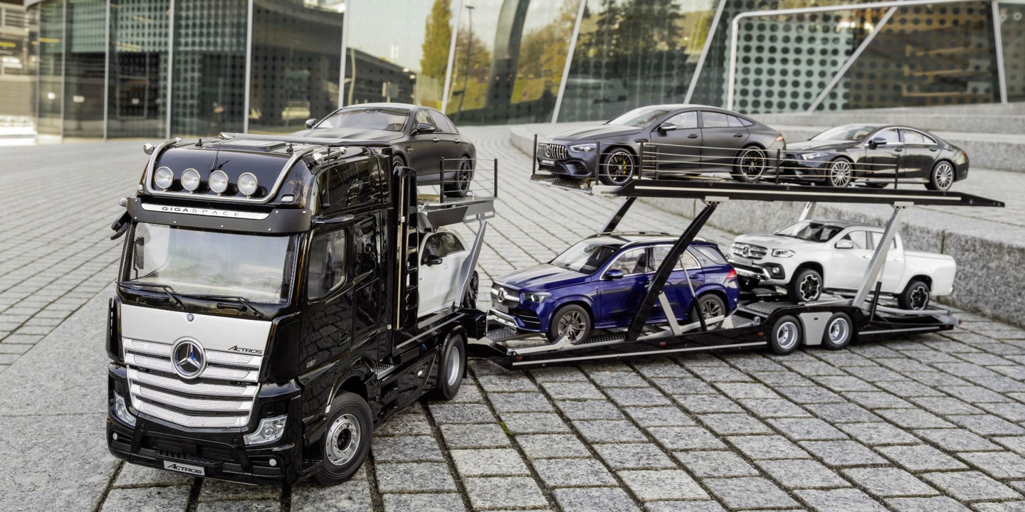 Indulge Your Trucking Fantasies With This 1:18 Scale Mercedes-Benz Actros Car Hauler