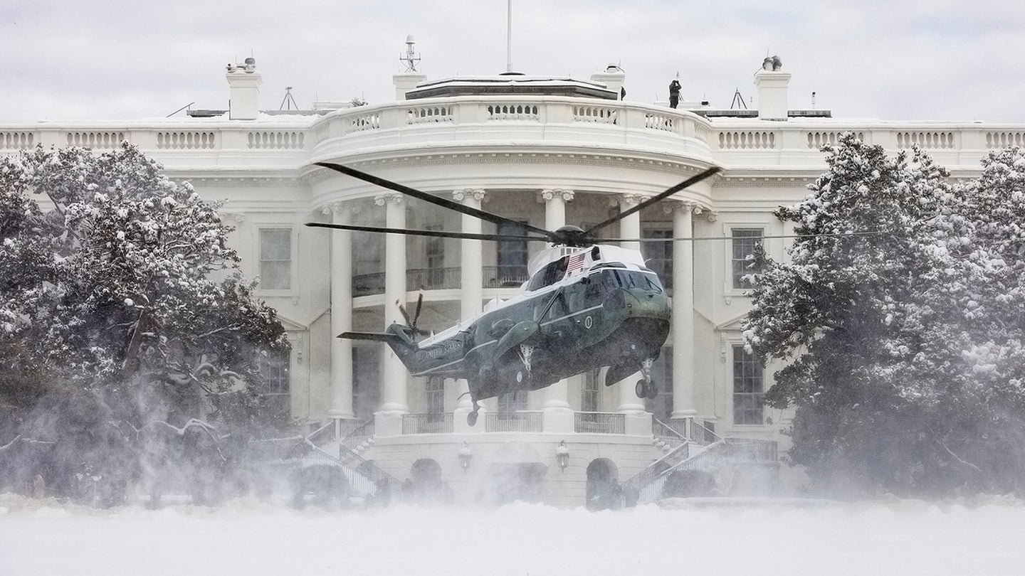 Gorgeous Shots Of Marine One Creating Its Own Blizzard On The White House’s Snowy South Lawn