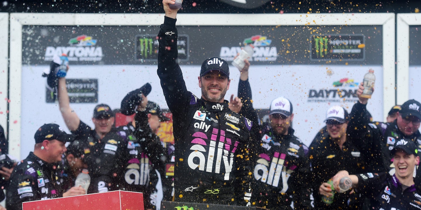 Jimmie Johnson Manages Late-Race Triumph in Rain-Soaked Daytona Clash Event