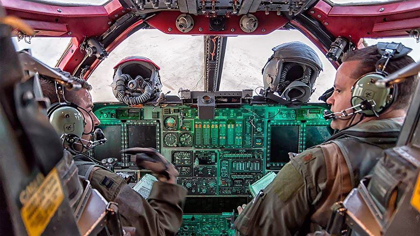 There Is A B-1B Bomber With A Red Colored Custom Cockpit
