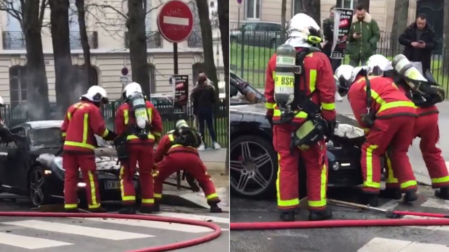 Watch French Firefighters Force Porsche Cayman Frunk Open to Put out Engine Fire