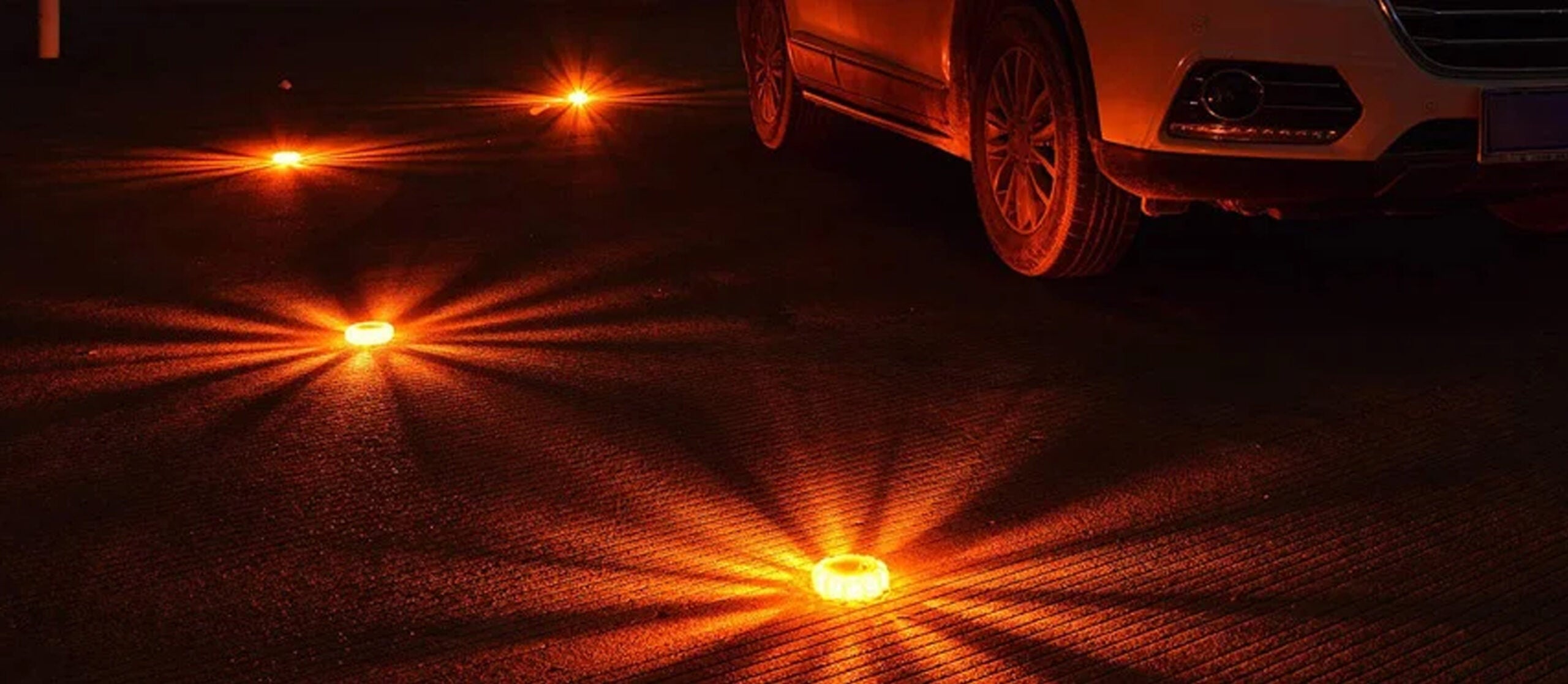 SlimK LED Car Flares Road Emergency Safety Disc Roadside Flasher Square Upgraded Version Dual Button Instant Off 3 Packs 