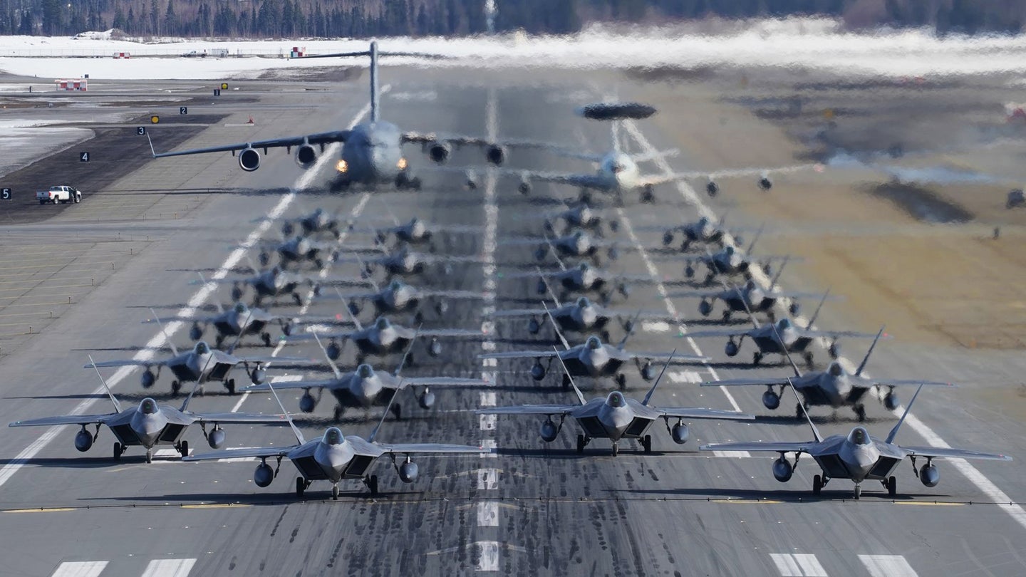 24 F-22 Raptors Do The &#8220;Elephant Walk&#8221; In Alaska To Tout Their Readiness To Fight (Updated)