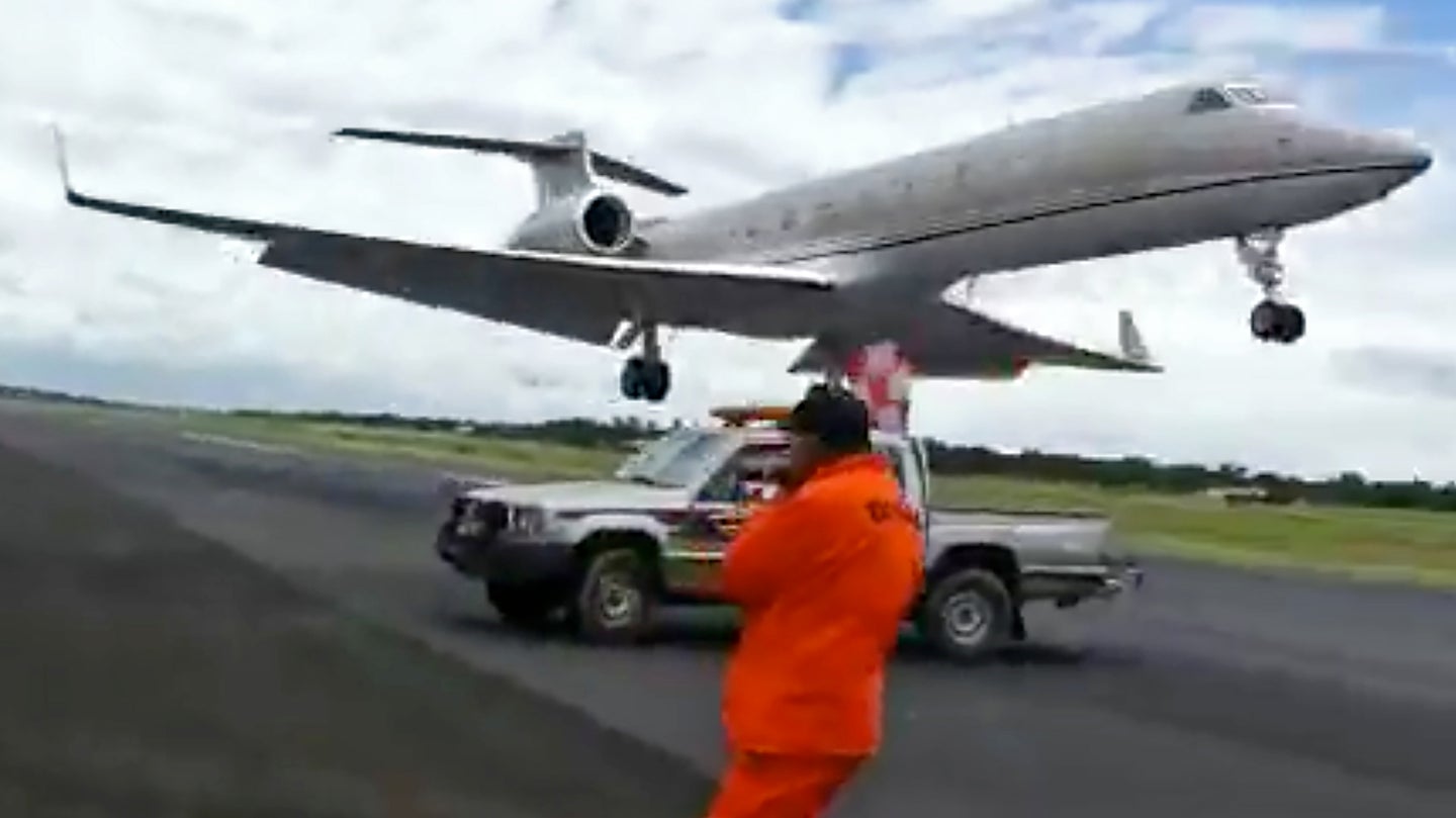Code Brown As This Gulfstream Jet Nearly Lands On Workers Repairing A Closed Runway