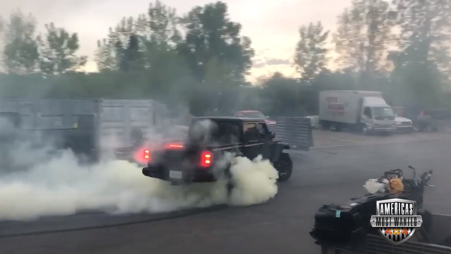 Watch the World’s First Hellcat-Swapped Jeep Gladiator Pickup Truck Do a Massive Burnout