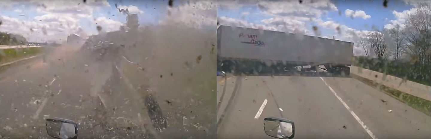 Watch A Semi Driver Collide With Another Wrong Way Driving Semi Truck