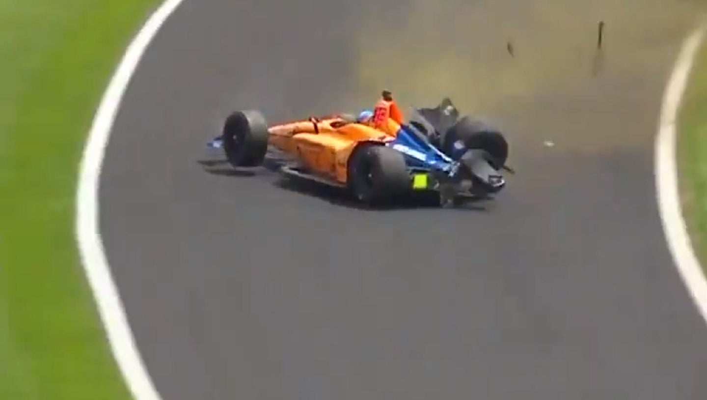 Video: Fernando Alonso Crashes McLaren IndyCar at Over 220 MPH on Day Two of Indy 500 Practice