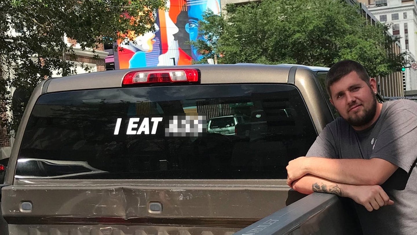 Triumphant Florida Man Able to Keep Obscene Sticker on Back of Chevrolet Silverado Pickup Truck