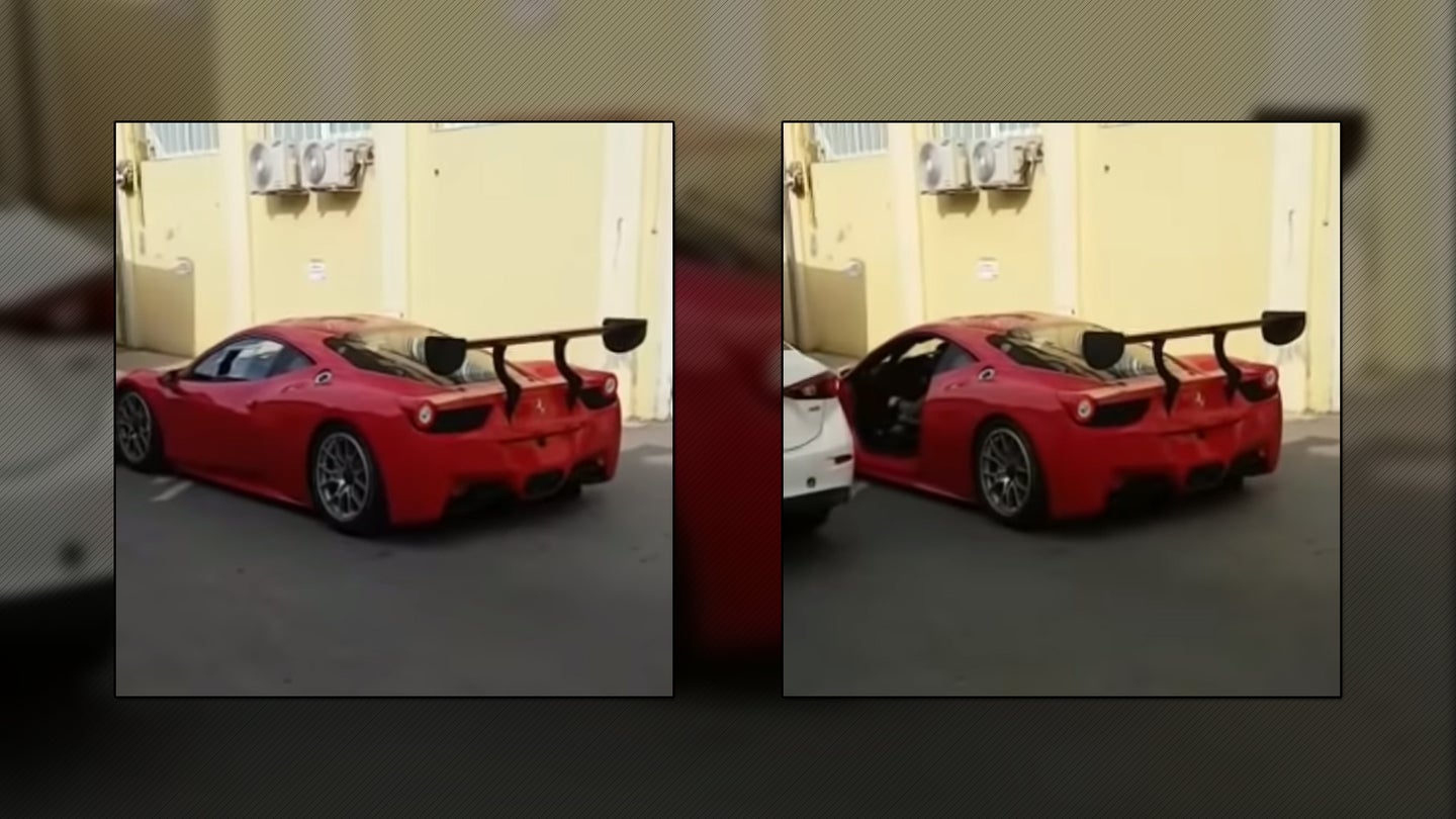 Cringeworthy Video Shows Ferrari 458 Race Car Getting Its Door Ripped Off by Passing Mazda