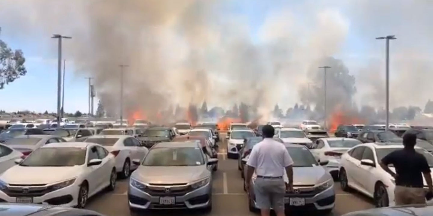 Chain-Dragging Semi Sparks Brush Fire Incinerating $2.1 Million in Cars at CarMax
