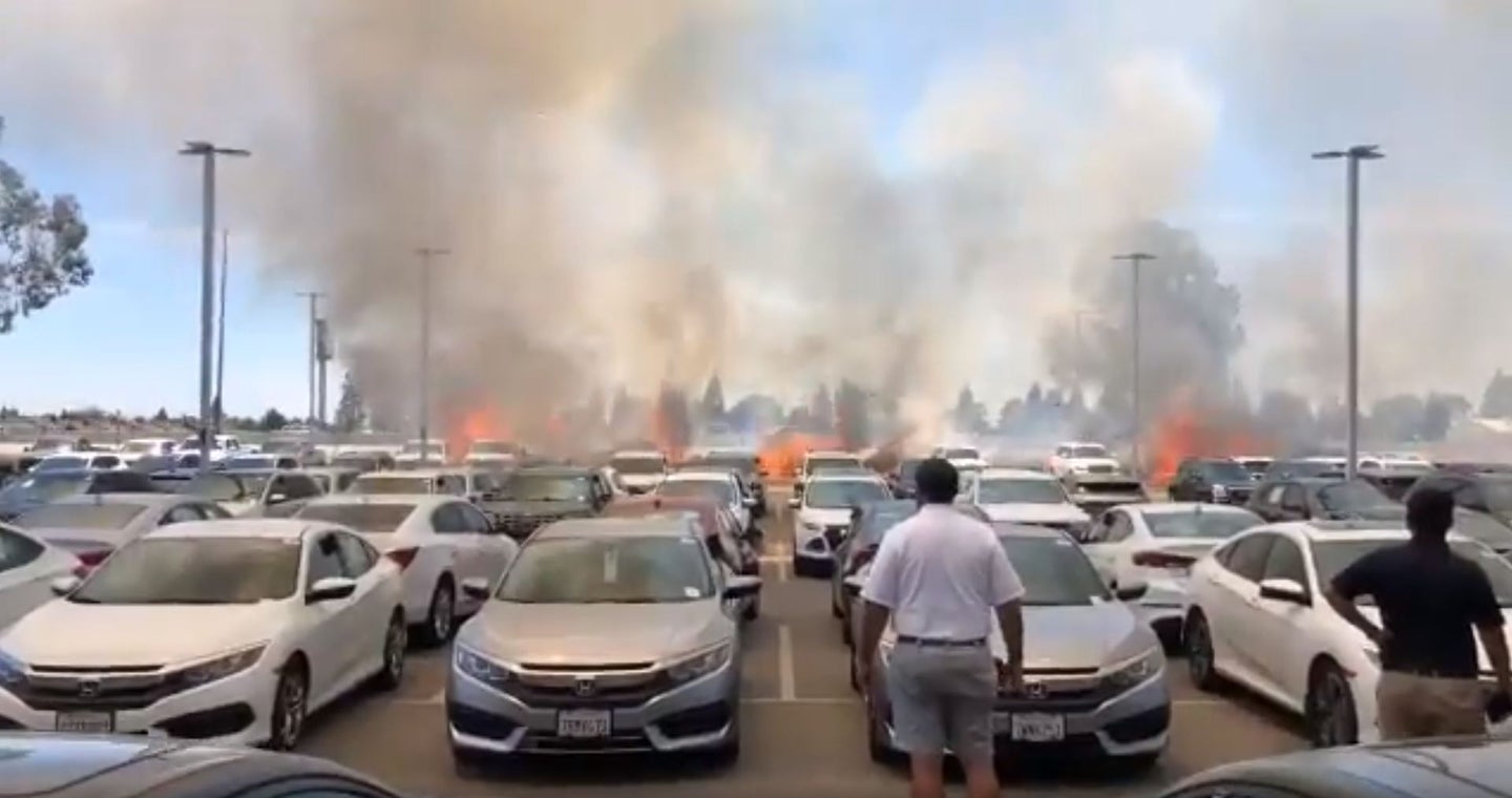 Chain-Dragging Semi Sparks Brush Fire Incinerating $2.1 Million in Cars at CarMax