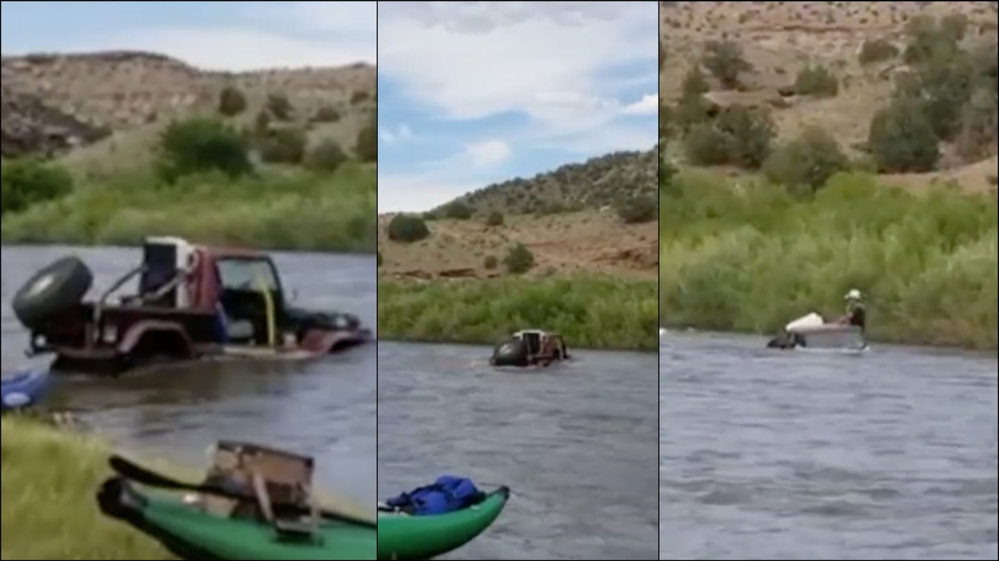 Modified Jeep Gets Swept Away by River After Solo Cross Attempt
