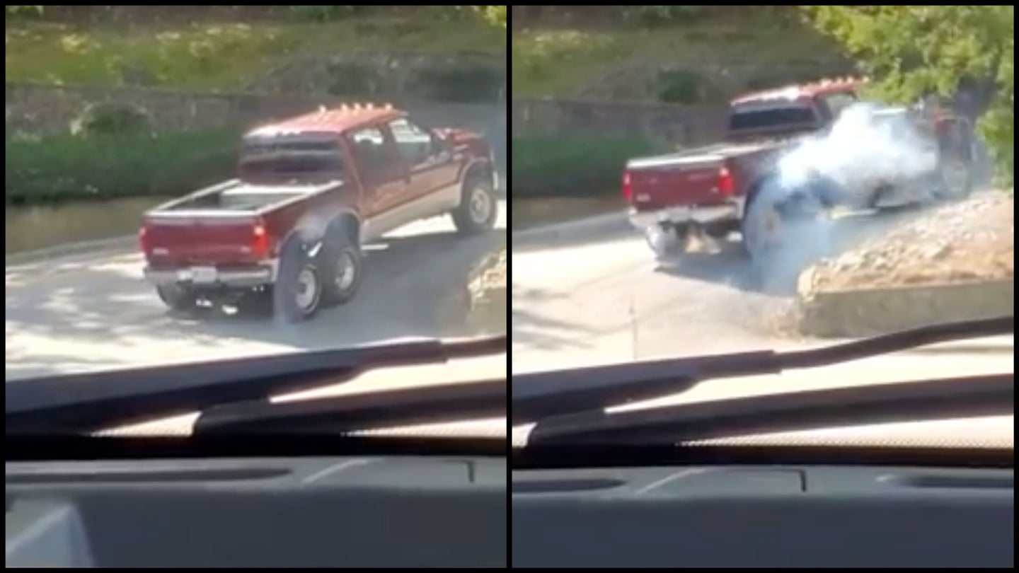 Six-Wheeled Ford Super Duty With Massive Lift Kit Can’t Even Conquer Paved Hill