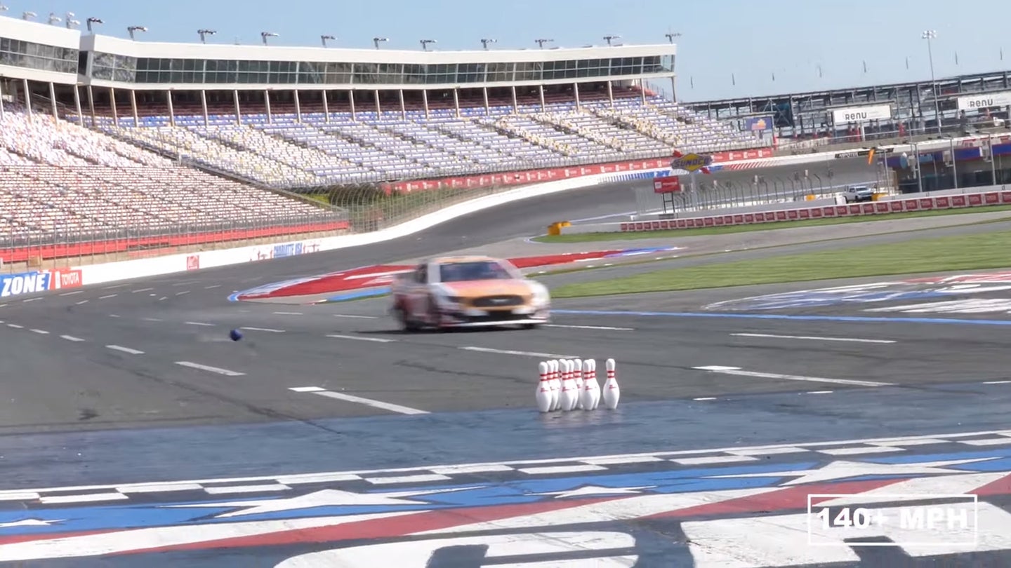 Watch a Pro Bowler Throw the World’s Fastest Strike in a Ford Mustang NASCAR Racer