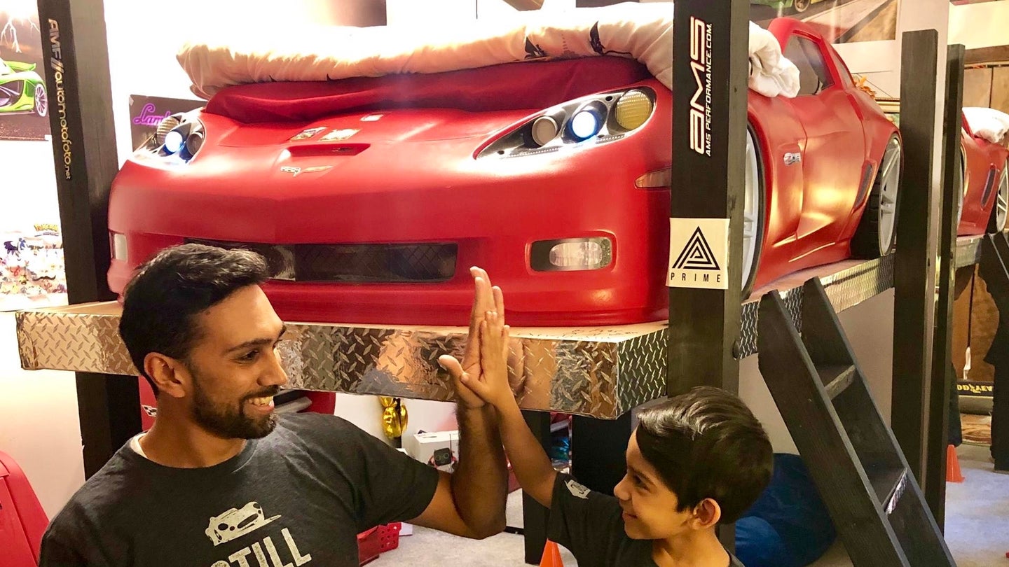 Boy’s Bunkbed Is Transformed Into Garage Lift Complete With Corvette Z06