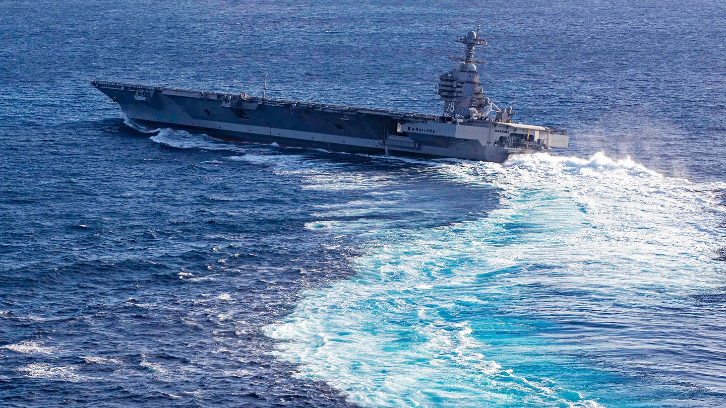 Check Out These Shots Of America&#8217;s New Supercarrier Ripping Through High-Speed Turns