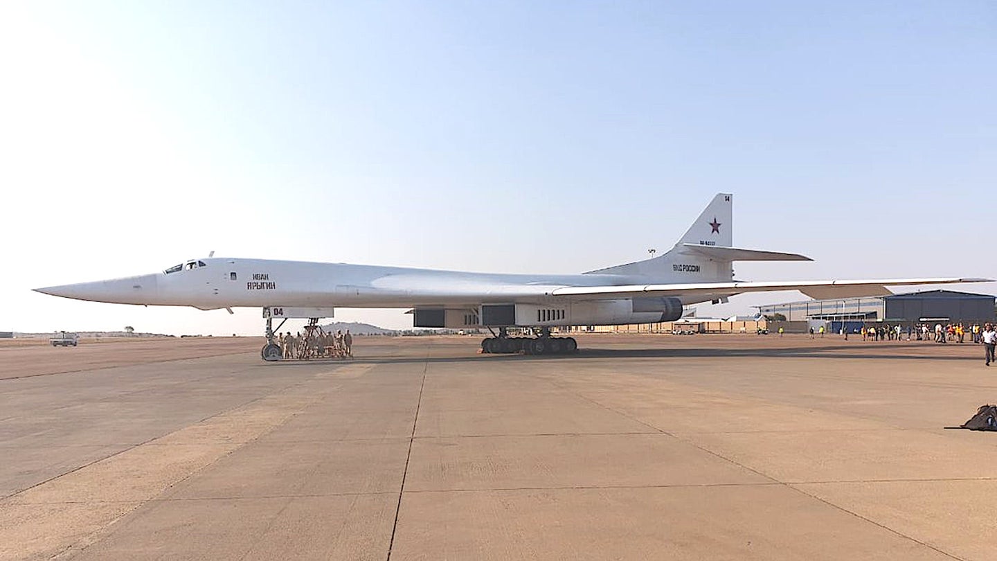 A Russian Tu-160 bomber at South African Air Force Base Waterkloof on Oct. 23, 2019