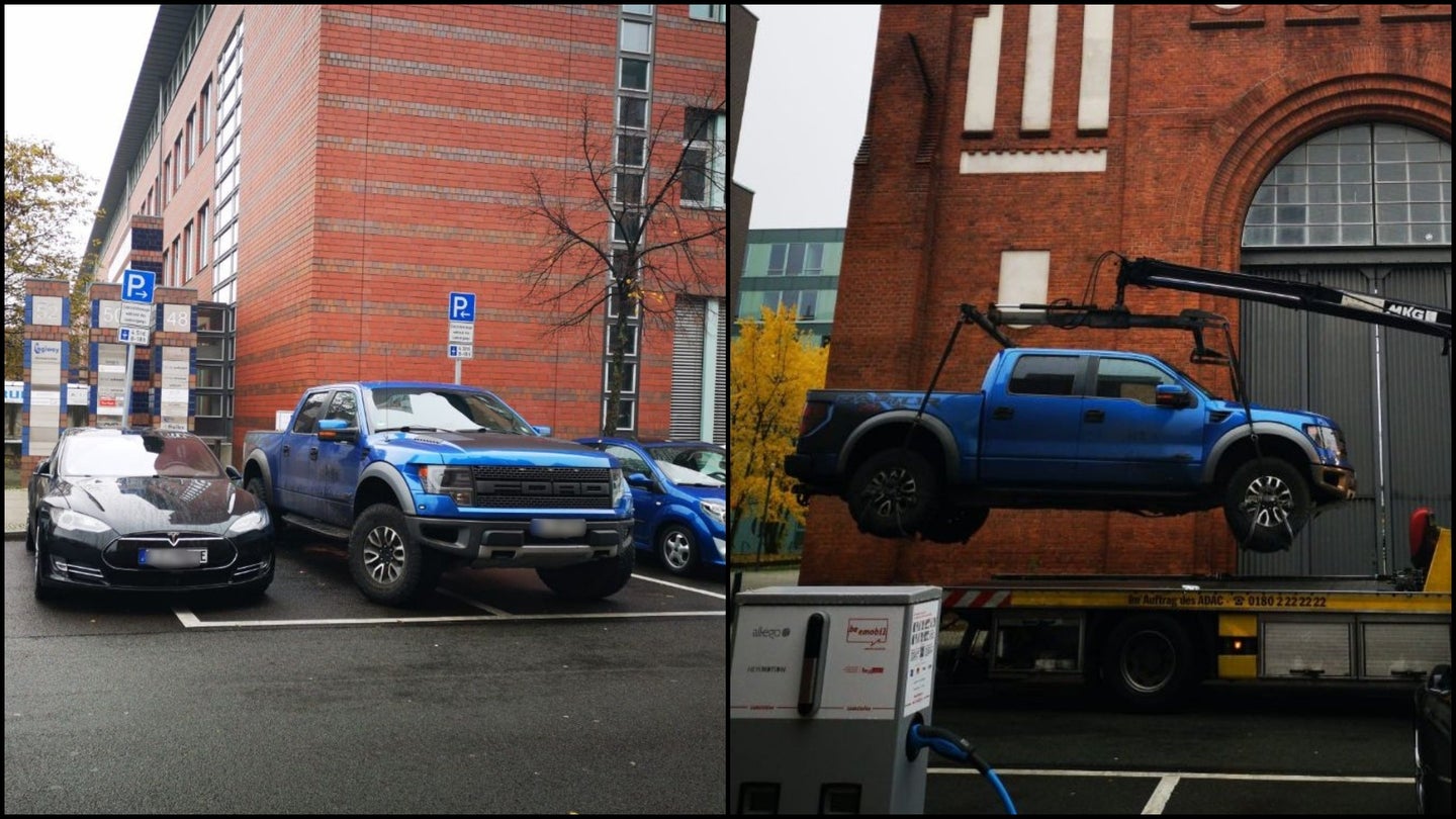Ford F-150 Raptor Caught Blocking EV Chargers Gets Unmercifully Towed by Police