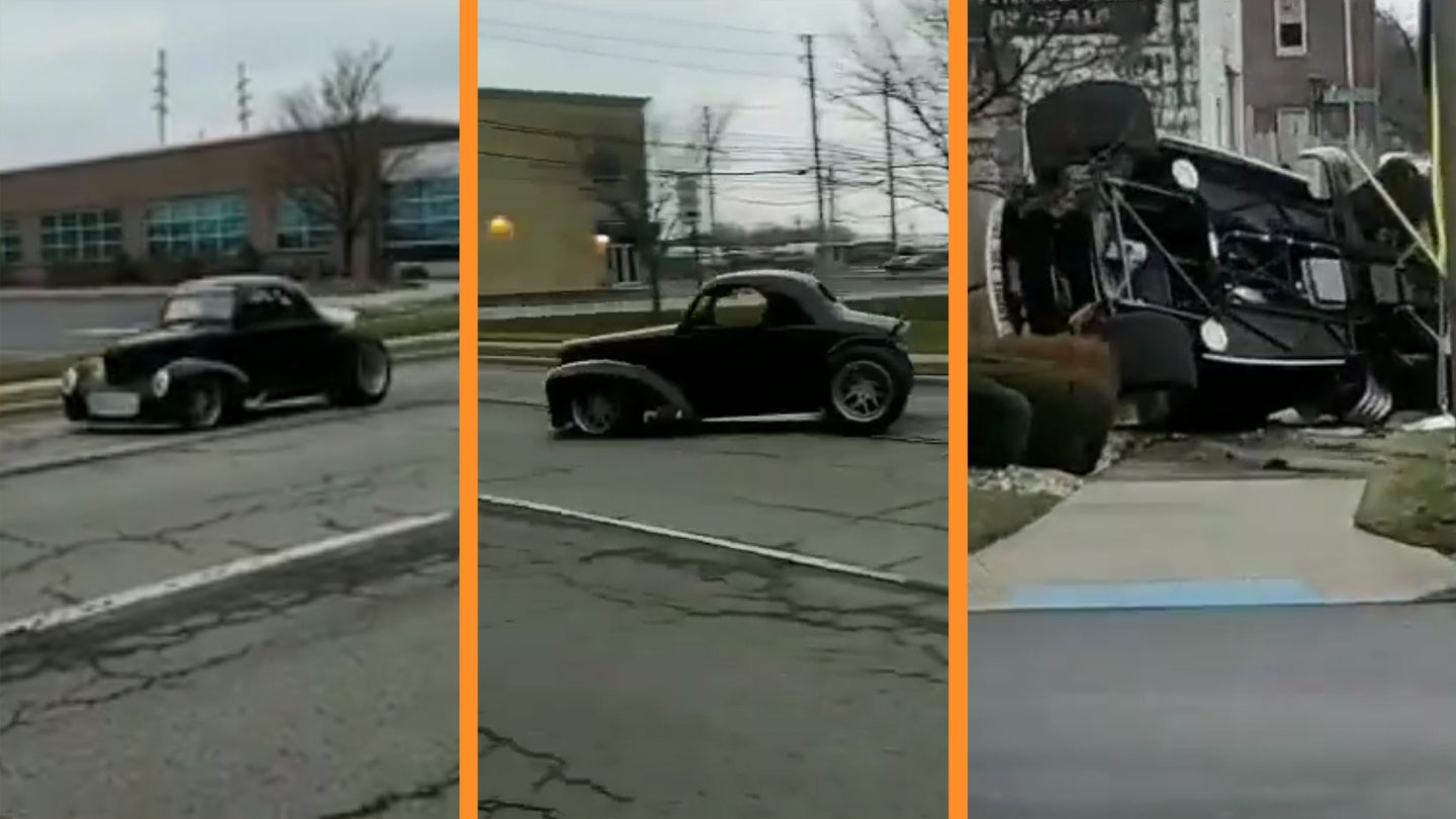 Showboating Hot Rodder Flips &#8217;40s Willys Coupe While Leaving PRI 2019 Car Show