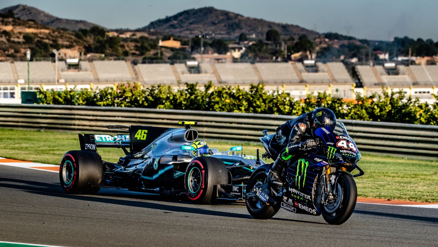 F1 Champ Lewis Hamilton and MotoGP Legend Valentino Rossi Swap Rides for a Day