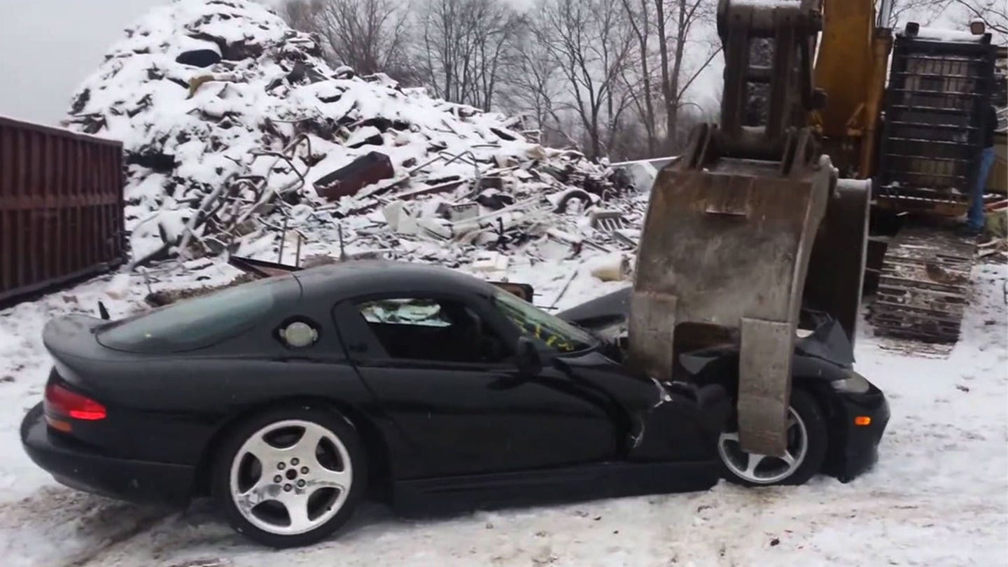 Watch One of the First-Ever Pre-Production Dodge Vipers Get Sent to the Crusher