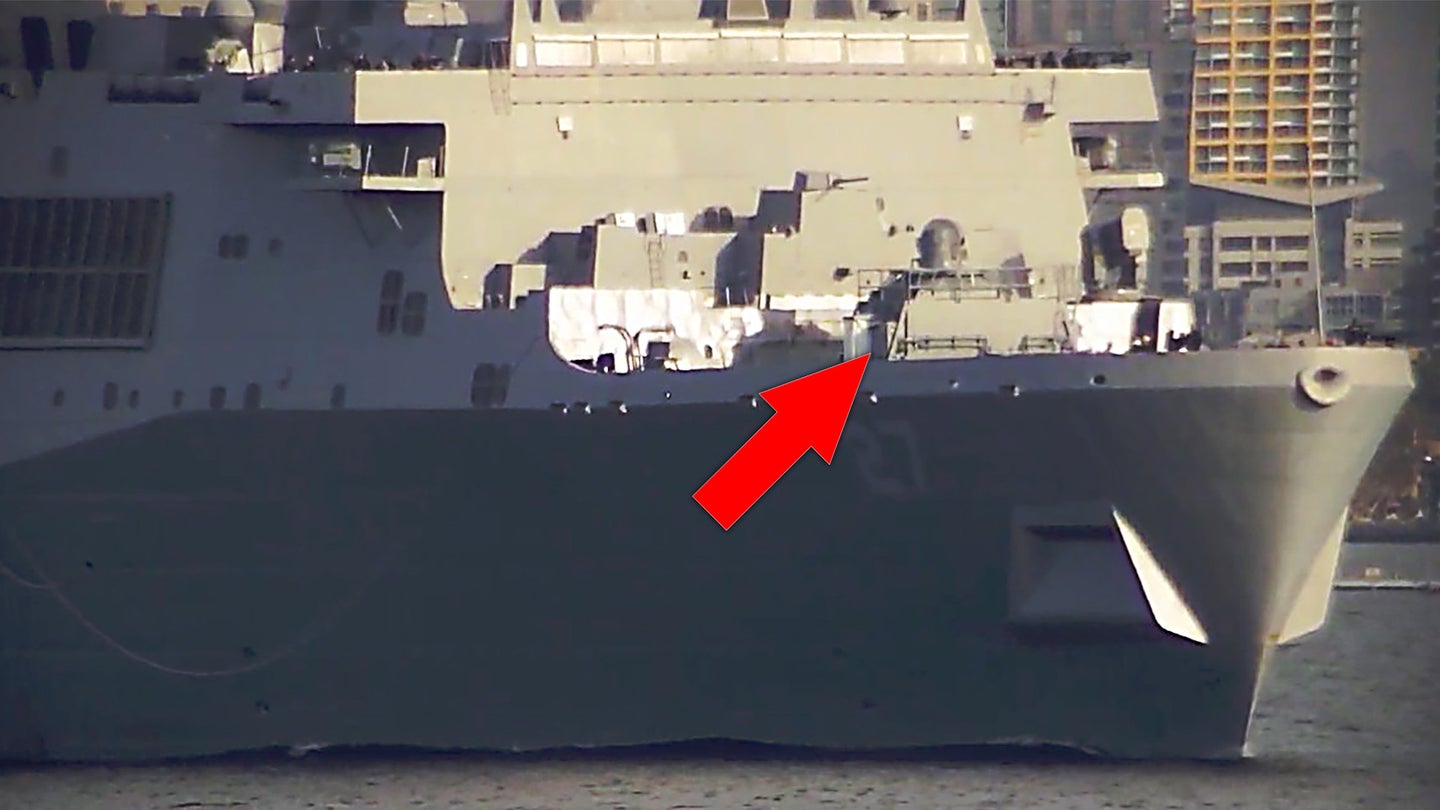Navy Amphibious Warfare Ship USS Portland Spotted Heading To Sea With New Laser Turret (Updated)